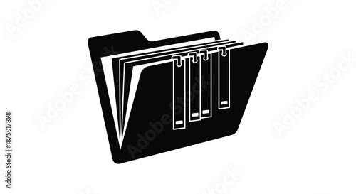 A striking black folder containing several document pages presented in a bold silhouette