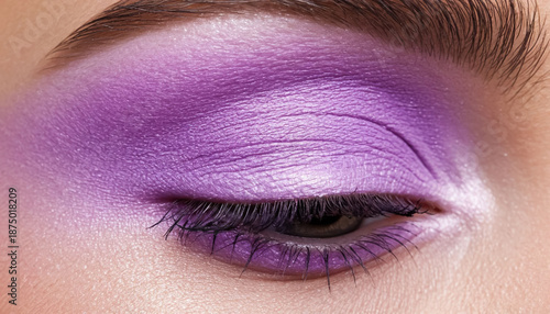 Lilac Shimmery Eyeshadow Applied on Eyelid Closeup Macro Makeup Beauty Detail