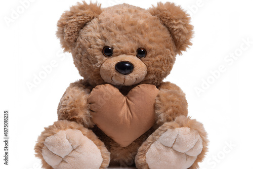 Brown teddy bear isolated on white background sitting cute and fluffy