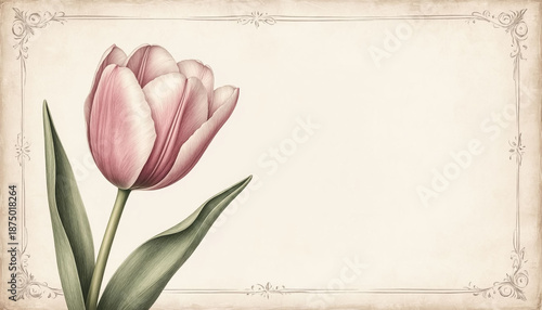 Card or Banner Template Doodle Frame and Tulip in Soft Tones Blank Design