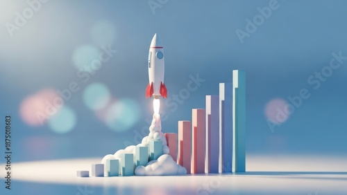 Rocket blasting off a colorful growth chart, symbolizing progress and success