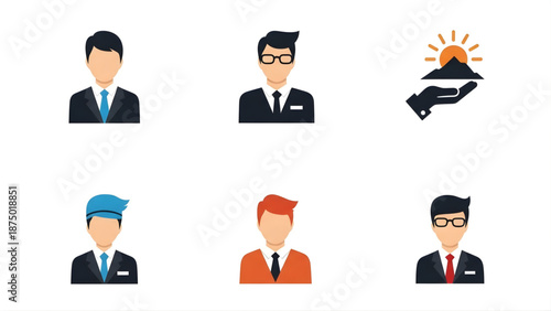 Set of diverse business icons representing professional individuals and opportunity in a modern design