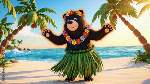 Dancing Bear in Tropical Beach Paradise with Palm Trees