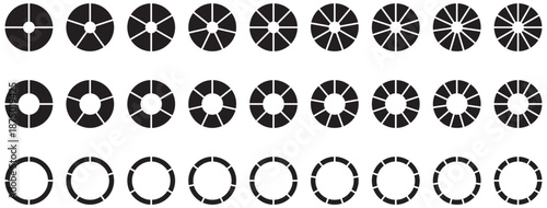 Silhouette pie chart icons. Circular pie chart segmentation icons in various split parts for infographic analytics and statistics. Flat style. Vector illustration.