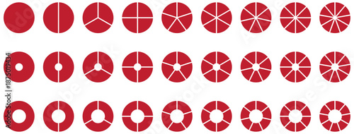 Silhouette pie chart icons. Circular pie chart segmentation icons in various split parts for infographic analytics and statistics. Flat style. Vector illustration.