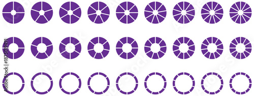 Silhouette pie chart icons. Circular pie chart segmentation icons in various split parts for infographic analytics and statistics. Flat style. Vector illustration.
