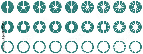 Silhouette pie chart icons. Circular pie chart segmentation icons in various split parts for infographic analytics and statistics. Flat style. Vector illustration.