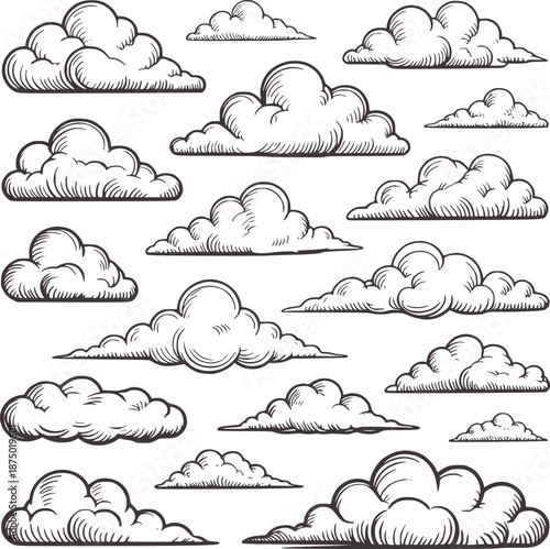 Black and detailed cumulus clouds set weather
