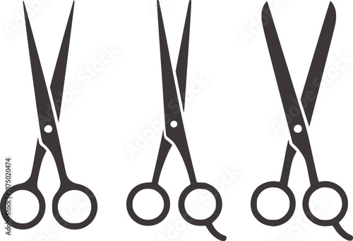 Three minimalist black hairdressing scissors sharp