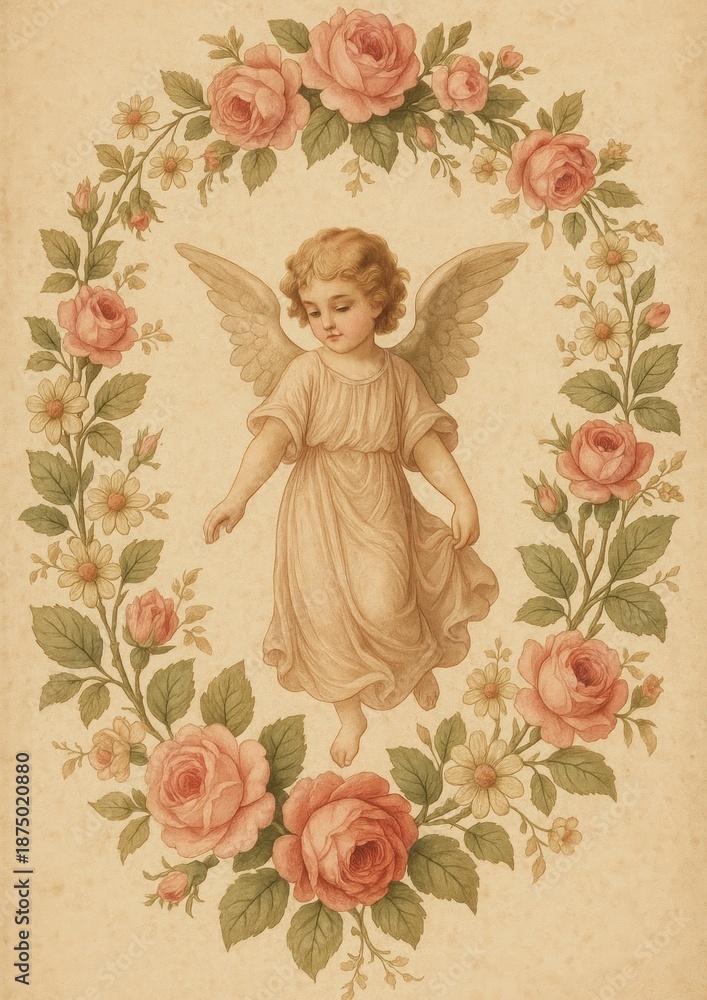 Obraz premium Vintage angel floral mobile wallpaper.