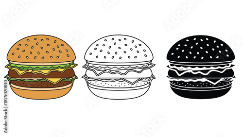 Three different colored hamburgers on a white background illustration