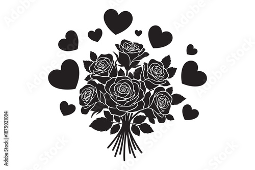 black roses bouquet with hearts  romantic symbol  love flowers