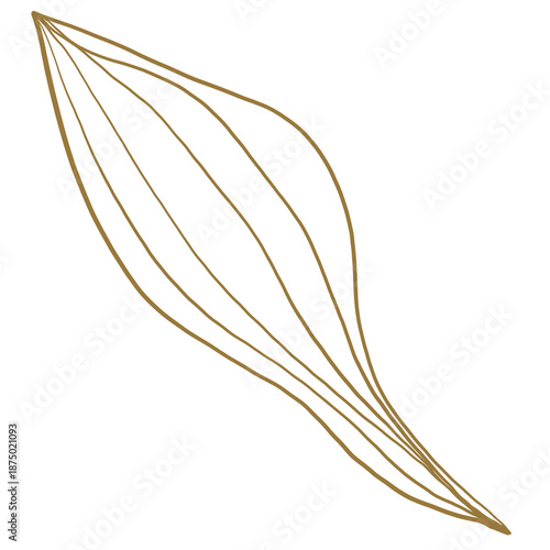 Golden Leaf Doodle Line Art on white Background