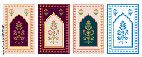 haldi backdrop decor design with Traditional Mughal Floral Motif Illustration. Antique Indian Mughal Floral Wall Art. botanical floral ethnic motif. prayer carpet