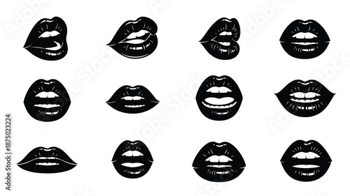 A collection of black lip prints in various expressions a striking silhouette