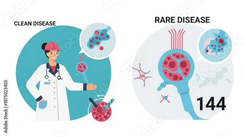 Doctor explaining rare disease with cellular illustration medical infographic for healthcare and research concept of genetic disorder