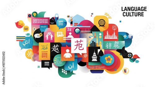 Diverse language and culture icons abstract illustration representing global communication and connection vector art for international business and 