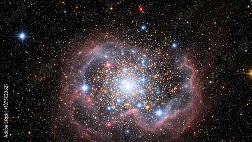 Vibrant star cluster in deep space with colorful nebula