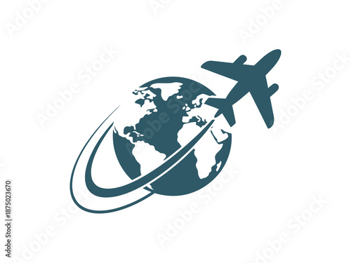 a plane flying around the earth globe icon