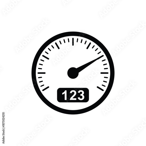 A simple black and white speedometer icon with a numeric display