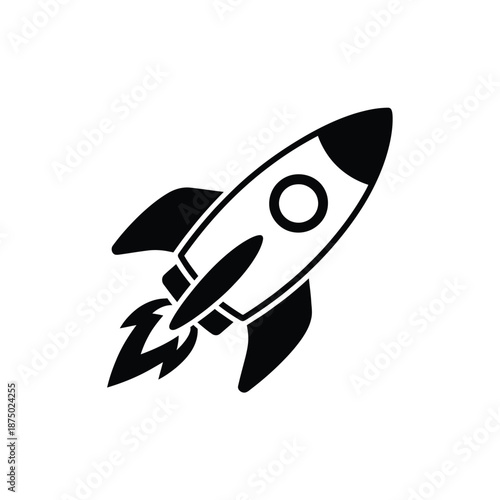 a black and white rocket ship taking off into space