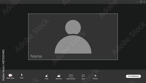 One users video conference interface. online videocall interface. vector video conference calls window. application for social communication, mobile, computer, laptop screen