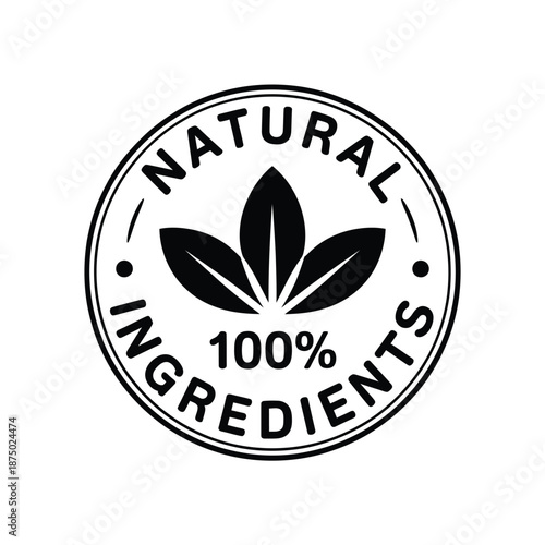 natural ingredients logo with a leaf and 100 percent text