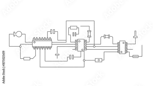 Detailed diagram of an Elektron circuit with various electronic components and wires on a clean white background.