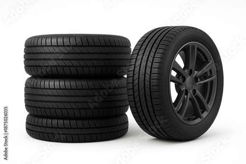 A 3D illustration showing a car tire on a white background.