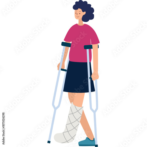 Woman with broken leg and crutches