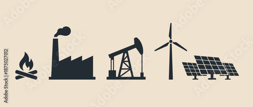 Energy source icons from traditional to renewable vector illustration