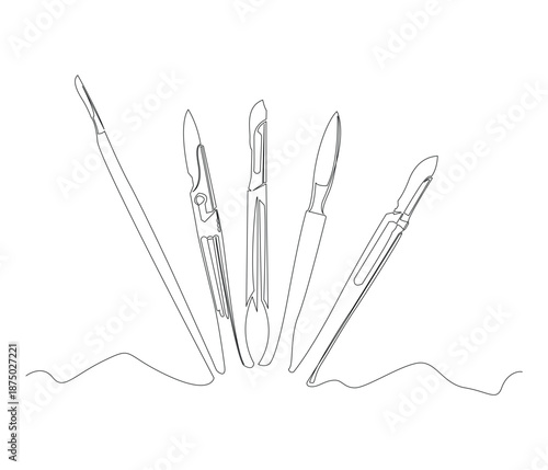 Continuous line drawing of Surgery Knife. Single line illustration of Surgery Knife, Illustration, Medical and Health care Concept. Editable outline.