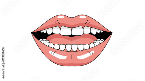 A detailed illustration of smiling lips and teeth, showcasing a healthy sistem pencernaan and facial expression on a plain background.