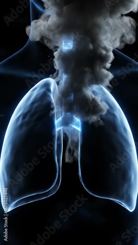 Human Lungs Breathing Animation with Pollution Effect Vertical Format Body Anatomy Respiratory System in Blue Light for