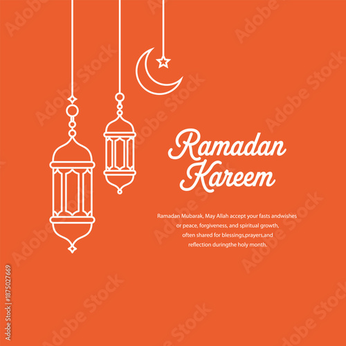 Ramadan Kareem greeting card with lanterns and crescent moon