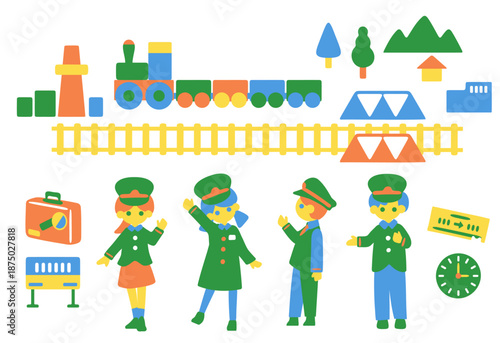 汽車と子ども乗務員たちセット