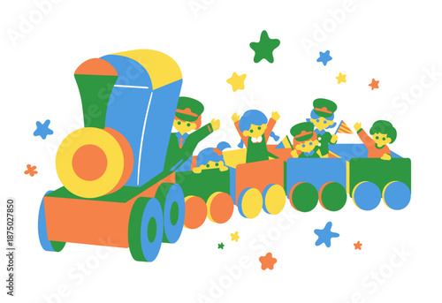 汽車に乗る楽しそうな子供たち