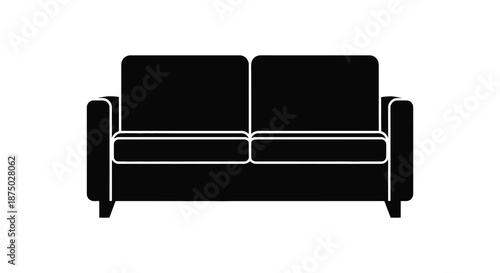 A simple modern sofa design shown in a stark black and white color scheme silhouette