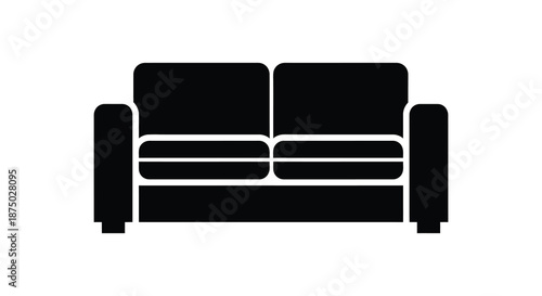 A simple black and white illustration of a two seater sofa in a flat style silhouette