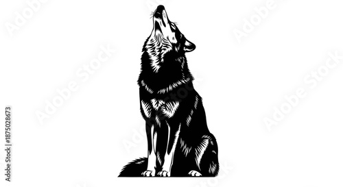 Silhouette of a lone wolf sitting and howling at the moon