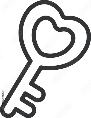 ハート型の鍵のアイコン（線画）のイラスト