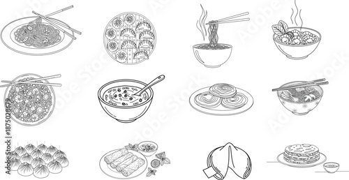 Collection of various asian cuisine dishes and ingredients