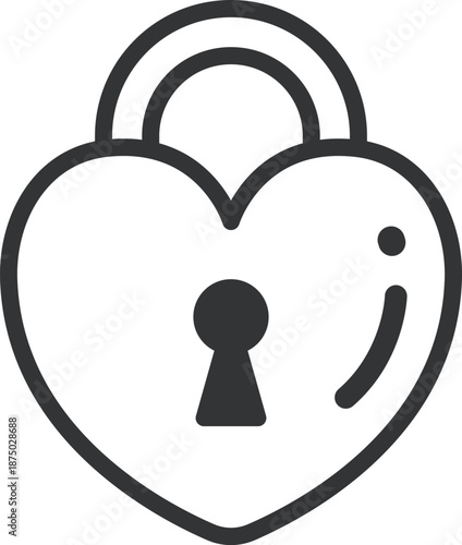 ハート型の南京錠のアイコン（線画）のイラスト