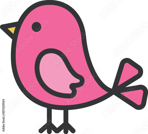 左を向いた、ピンク色の小鳥のアイコン（線画カラー）のイラスト
