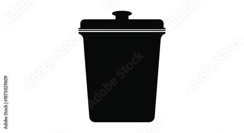 A sleek black travel mug depiction with a lid and handle a minimalist silhouette