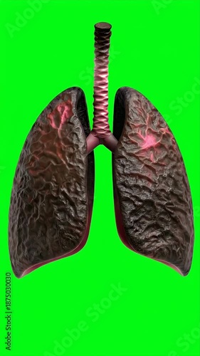 Realistic Lungs on Green Screen Showing Respiratory Illness For Medical Visualization or Education 3D Model with