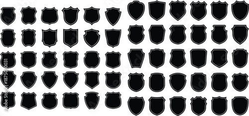 Security badge silhouette set, police and military insignia, different shapes and outline