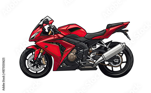 Red Sport Motorcycle With Silver Exhaust And Black Accents Isolated On White Background