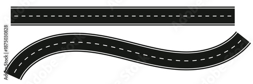 Curved and Straight Road icon. Minimal vector illustration of straight and winding roads, useful for transportation concepts, maps, navigation design, and travel-related graphics.

