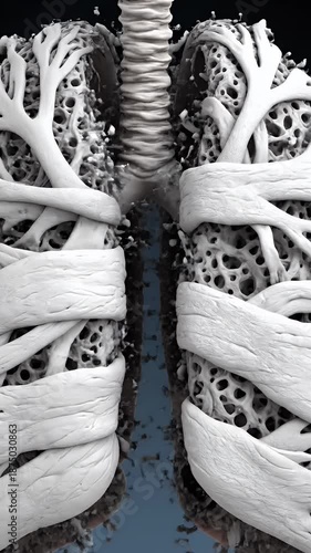 Vertical Timelapse Animation of Lung Tissue with Red and White Tones Depicting Healthy and Diseased States for Medical